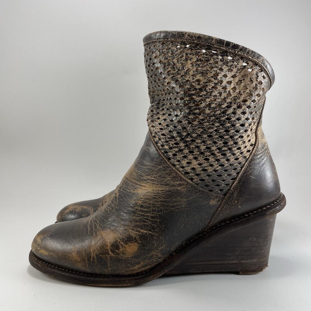 Bed Stu Cobbler Series Womens 9.5 Brown Distressed Leather Wedge Ankle Boots - Picture 3 of 14